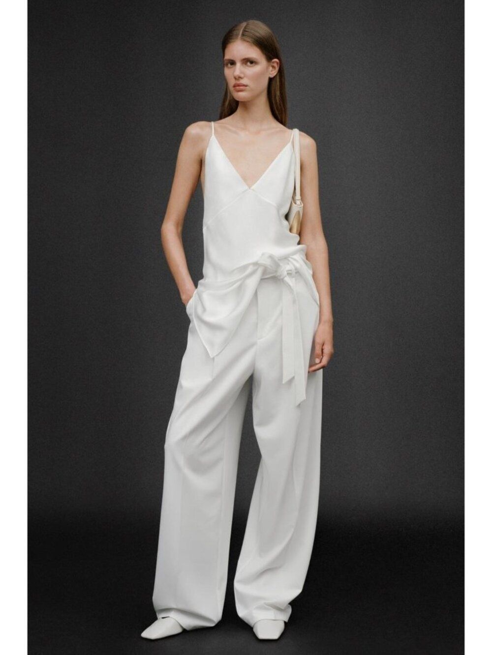 Zara Womens Trouser XS Pants White Belt 50th Anniversary High Waist 8338/402 NWd